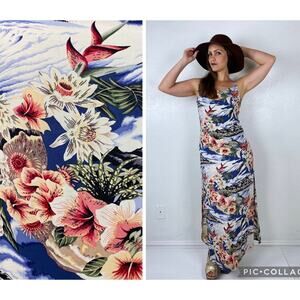 vintage y2k HAWAIIAN Waikiki Diamond Head Maxi DRESS novelty print tropical